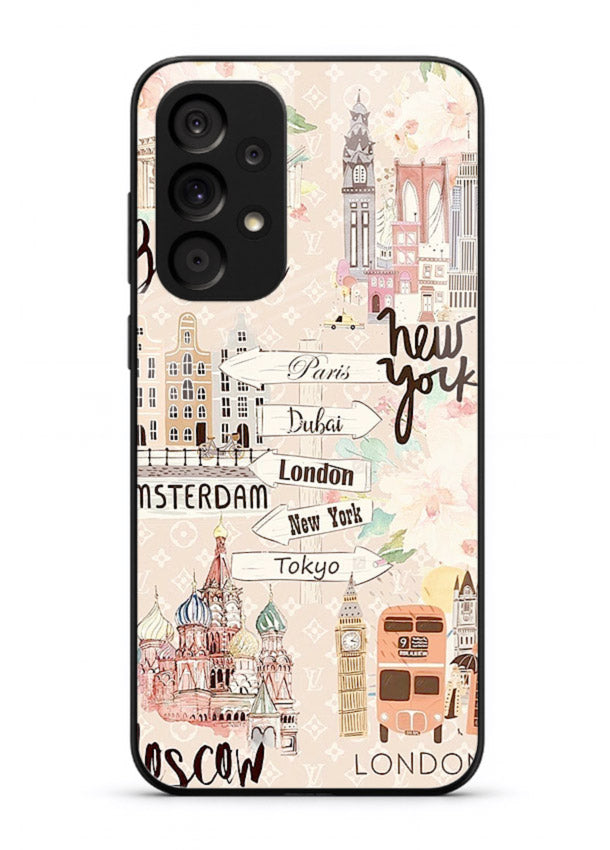 Famous Cities Doodles global city artwork Samsung A23 5G glass back cover