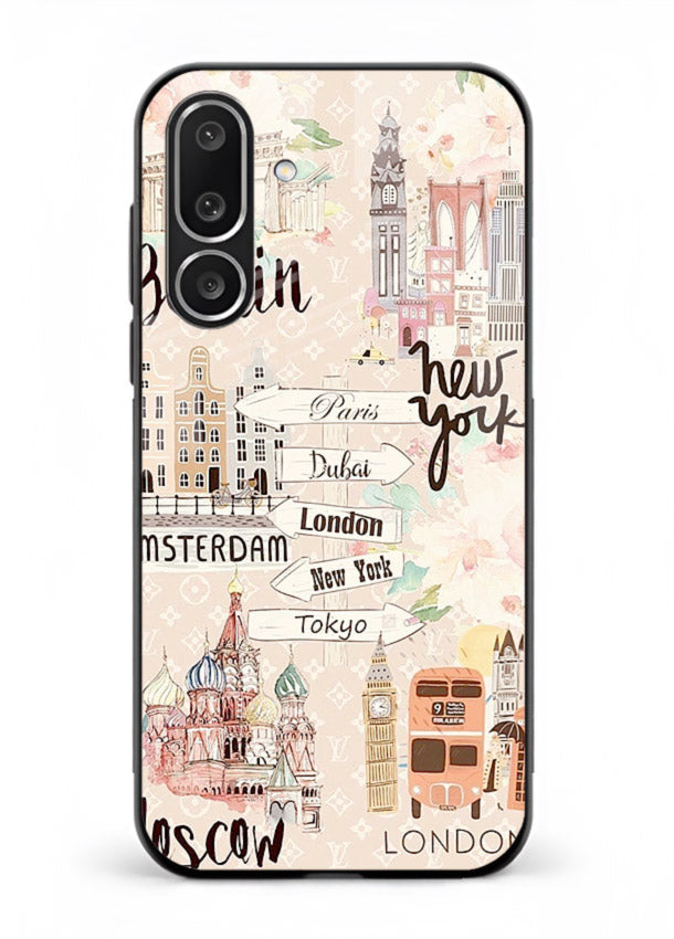 Famous Cities Doodles global city artwork Samsung M56 5G glass back cover