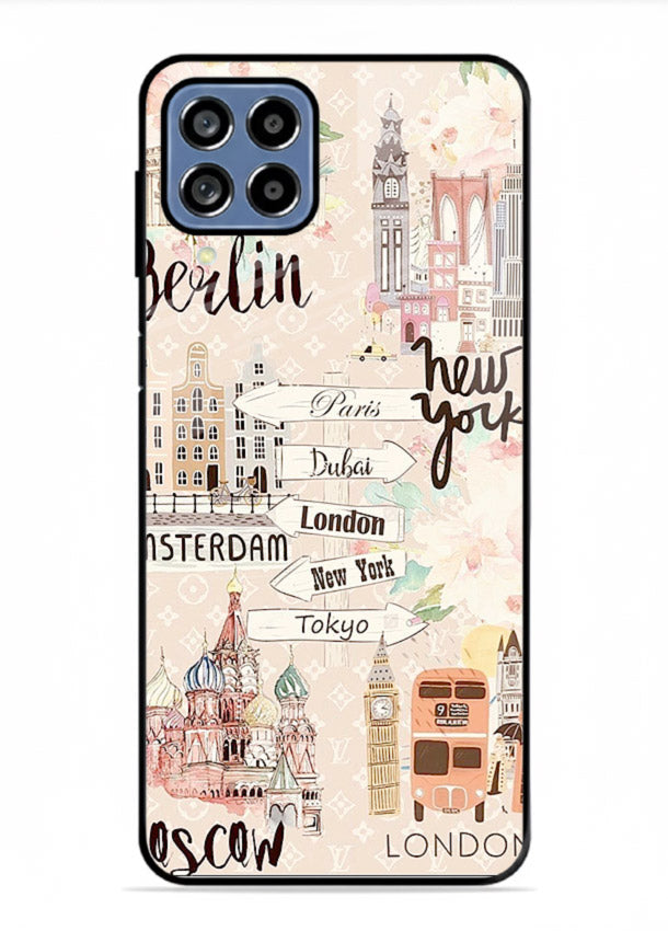 Famous Cities Doodles global city artwork Samsung F12 5G glass back cover