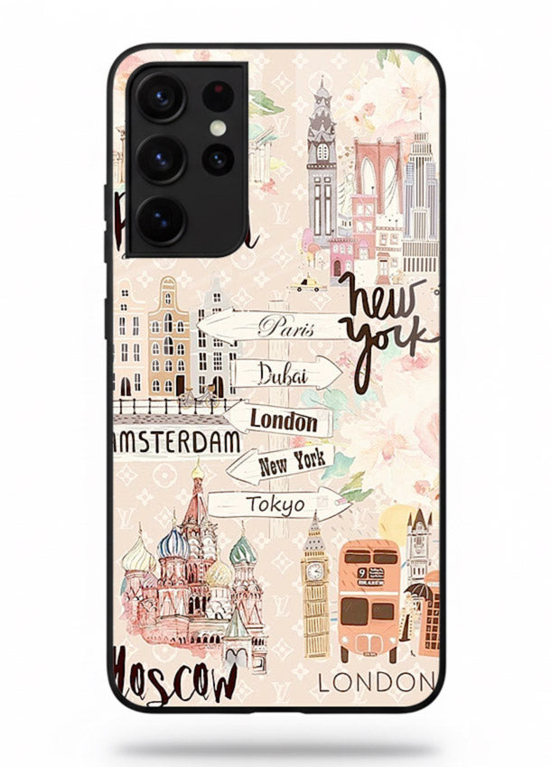 Famous Cities Doodles global city artwork Samsung S21 Ultra glass back cover