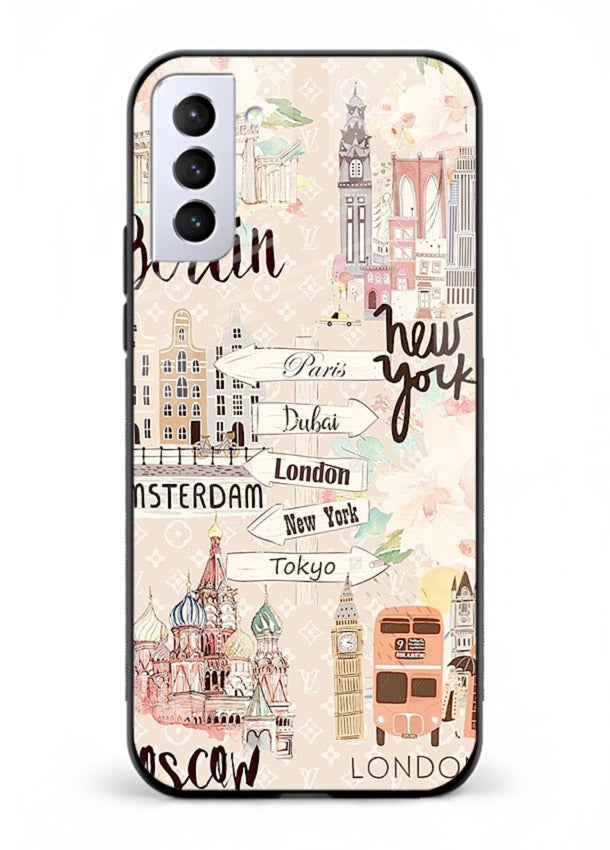 Famous Cities Doodles global city artwork Samsung S21 Plus glass back cover