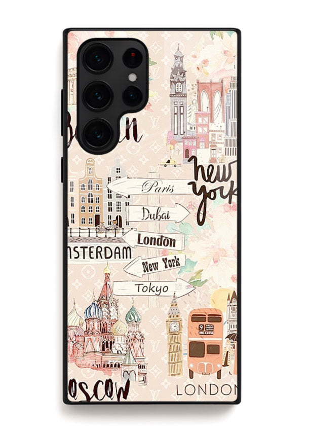 Famous Cities Doodles global city artwork Samsung S24 Ultra glass back cover