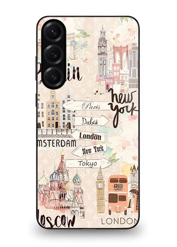 Famous Cities Doodles global city artwork Samsung A25 5G glass back cover