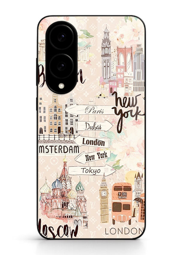 Famous Cities Doodles global city artwork Samsung S25 Edge glass back cover