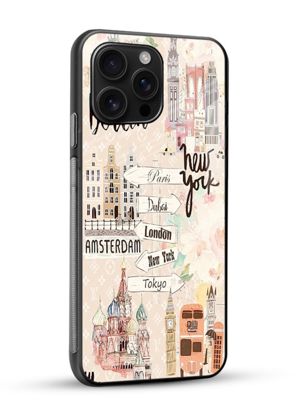 Famous Cities Doodles global city artwork glossy vibrant premium glass back cover - Angle Side