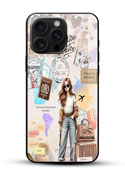 Fashion Travel Collage stylish artwork glossy vibrant premium glass back cover - Angle Front