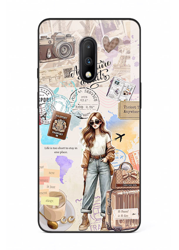 Fashion Travel Collage stylish artwork OnePlus 7 glass back cover
