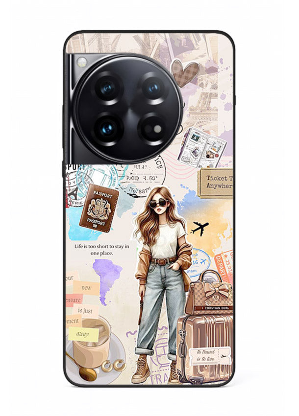 Fashion Travel Collage stylish artwork OnePlus 12 glass back cover