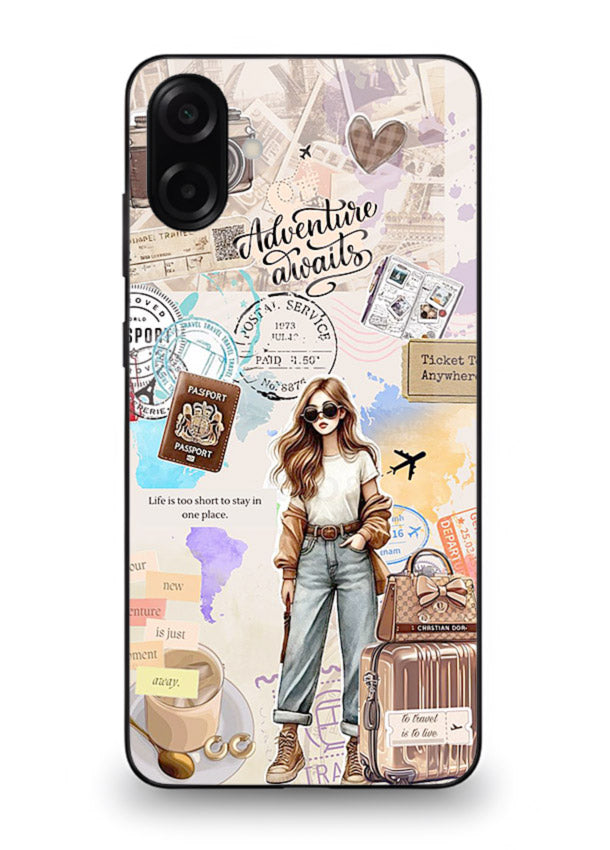 Fashion Travel Collage stylish artwork Samsung A07 4G glass back cover