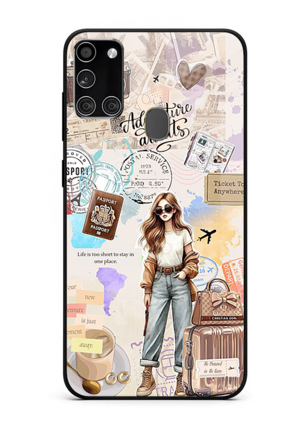 Fashion Travel Collage stylish artwork Samsung A21s glass back cover