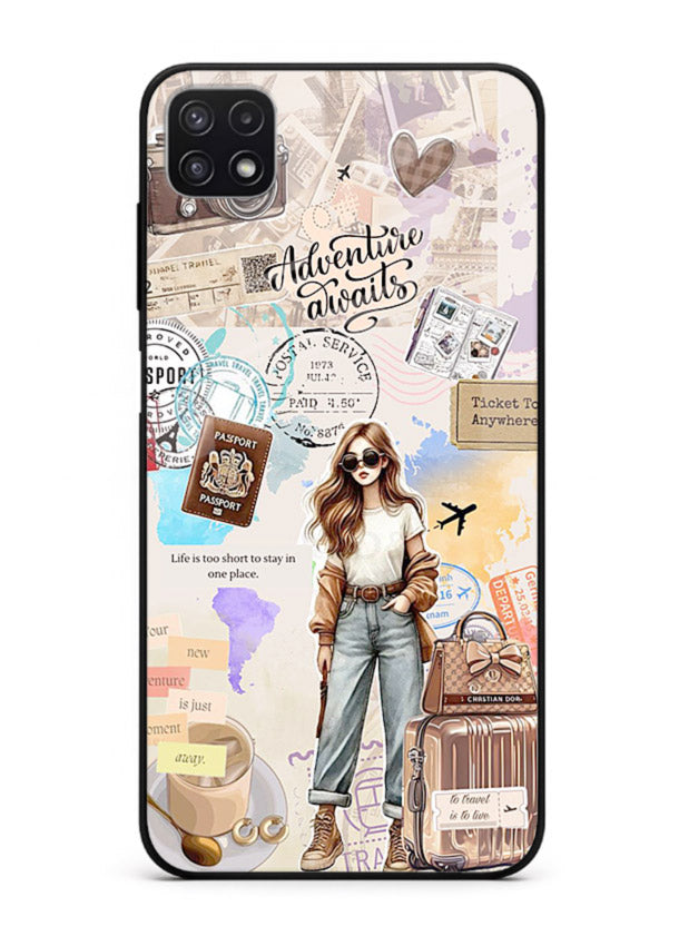 Fashion Travel Collage stylish artwork Samsung A22 5G glass back cover