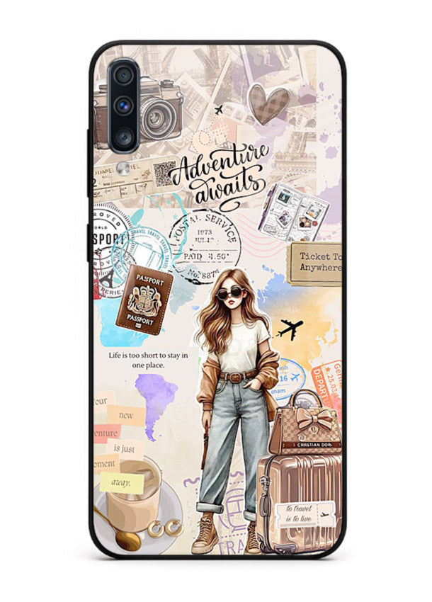 Fashion Travel Collage stylish artwork Samsung A70 glass back cover