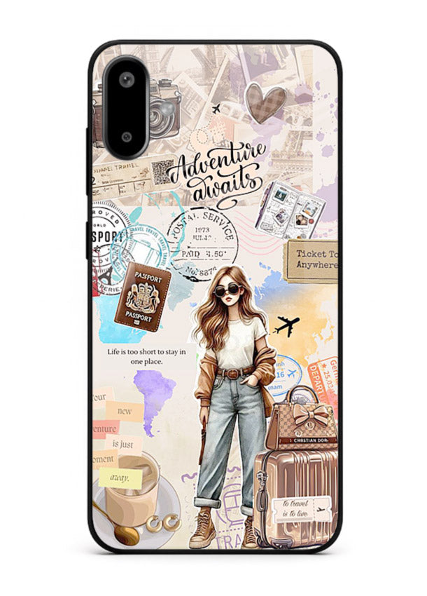 Fashion Travel Collage stylish artwork Samsung F06 5G glass back cover