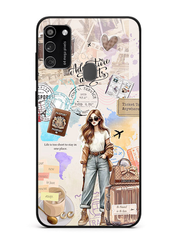 Fashion Travel Collage stylish artwork Samsung M30s glass back cover