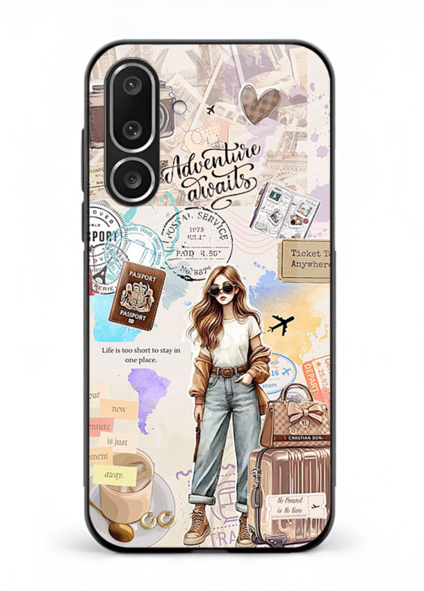 Fashion Travel Collage stylish artwork Samsung M56 5G glass back cover