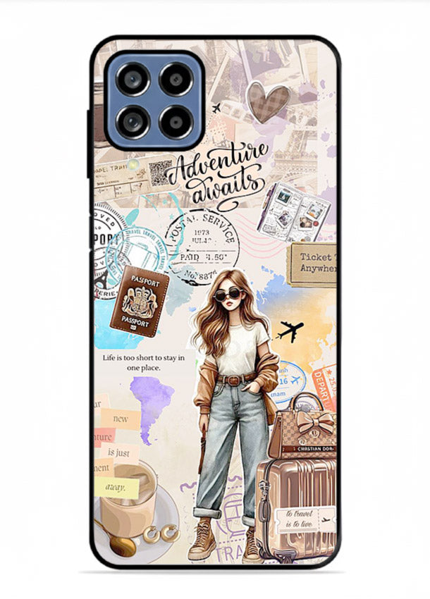Fashion Travel Collage stylish artwork Samsung M53 5G glass back cover