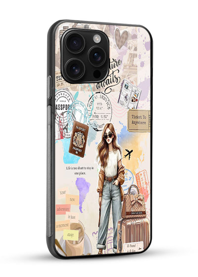 Fashion Travel Collage stylish artwork glossy vibrant premium glass back cover - Angle Side