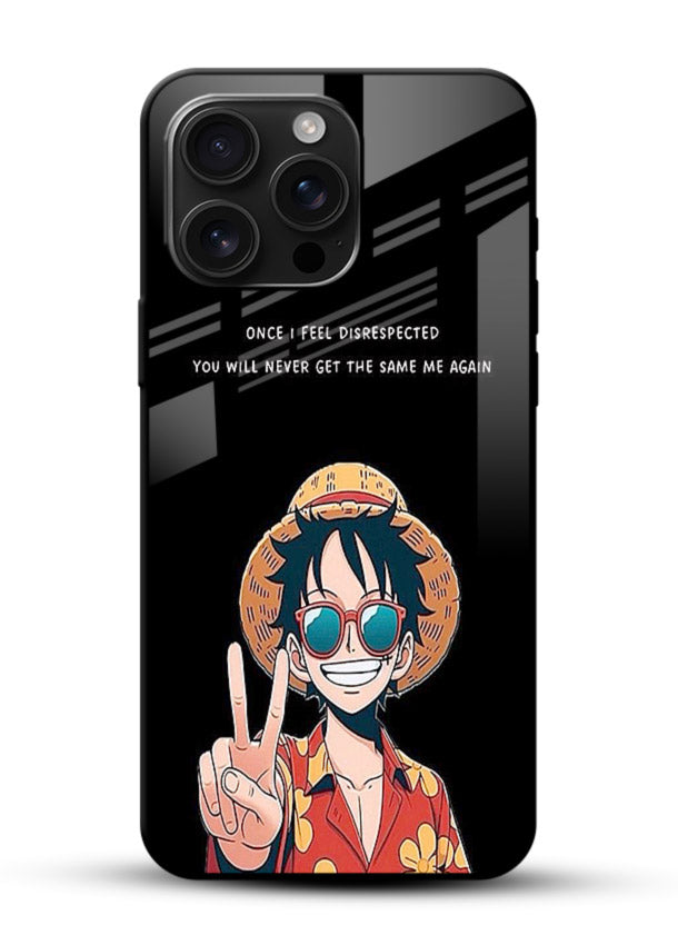 Playful character illustration printed on glossy vibrant premium glass back cover with uplifting tones. - Angle Front