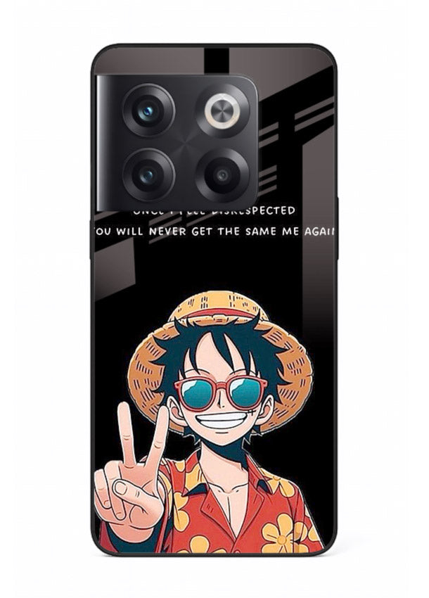 Playful character illustration printed on OnePlus 10T glass back cover with uplifting tones.