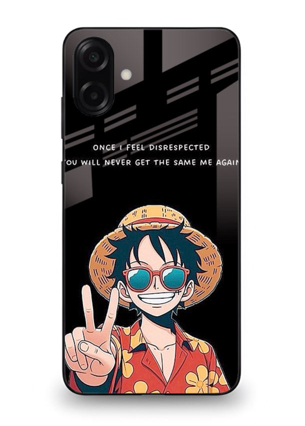 Playful character illustration printed on Samsung A06 5G glass back cover with uplifting tones.