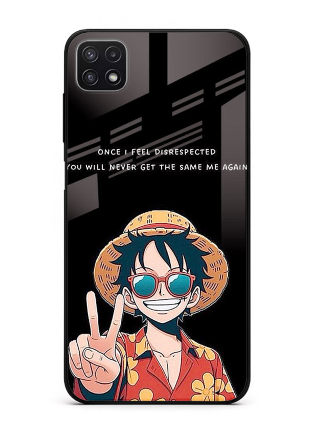 Playful character illustration printed on Samsung F42 5G glass back cover with uplifting tones.