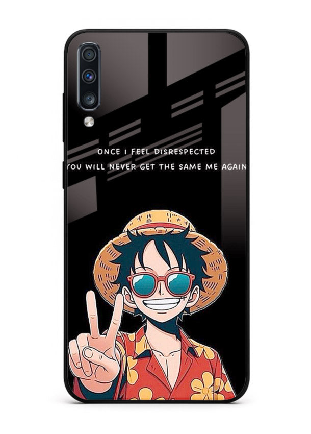 Playful character illustration printed on Samsung A50 glass back cover with uplifting tones.