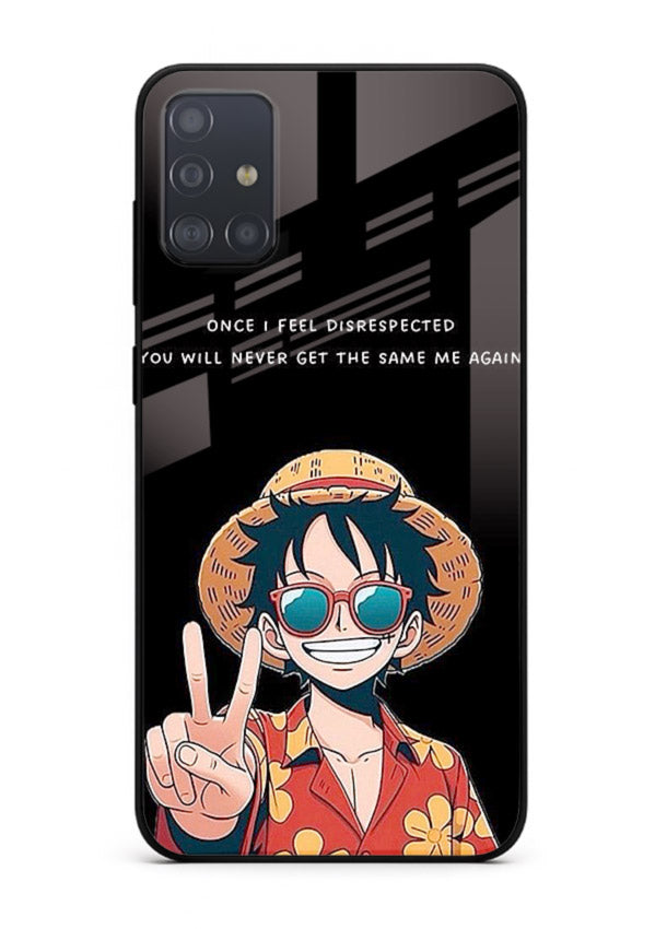 Playful character illustration printed on Samsung A51 glass back cover with uplifting tones.