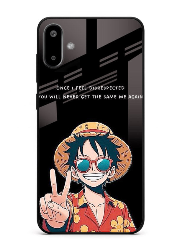 Playful character illustration printed on Samsung F06 5G glass back cover with uplifting tones.