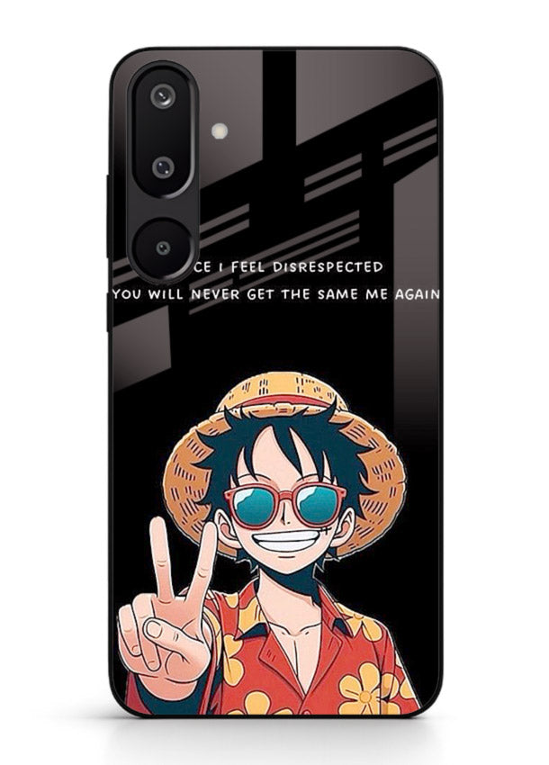 Playful character illustration printed on Samsung M16 5G glass back cover with uplifting tones.