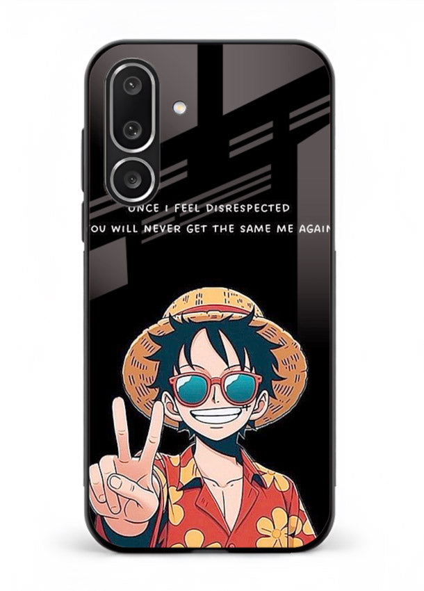 Playful character illustration printed on Samsung M36 5G glass back cover with uplifting tones.