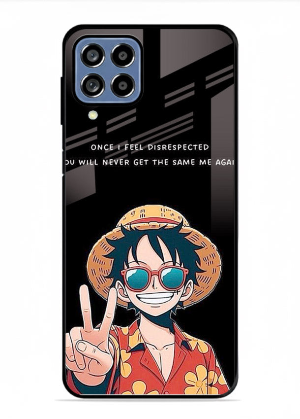 Playful character illustration printed on Samsung M53 5G glass back cover with uplifting tones.