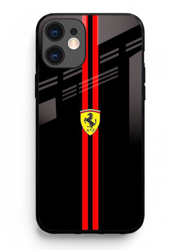 Minimal Ferrari style red stripe design on black background for iPhone 12 Mini