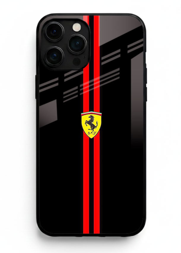 Minimal Ferrari style red stripe design on black background for iPhone 16 Pro Max