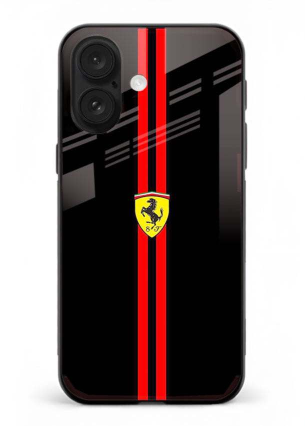 Minimal Ferrari style red stripe design on black background for iPhone 18