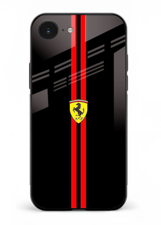 Minimal Ferrari style red stripe design on black background for iPhone 16E