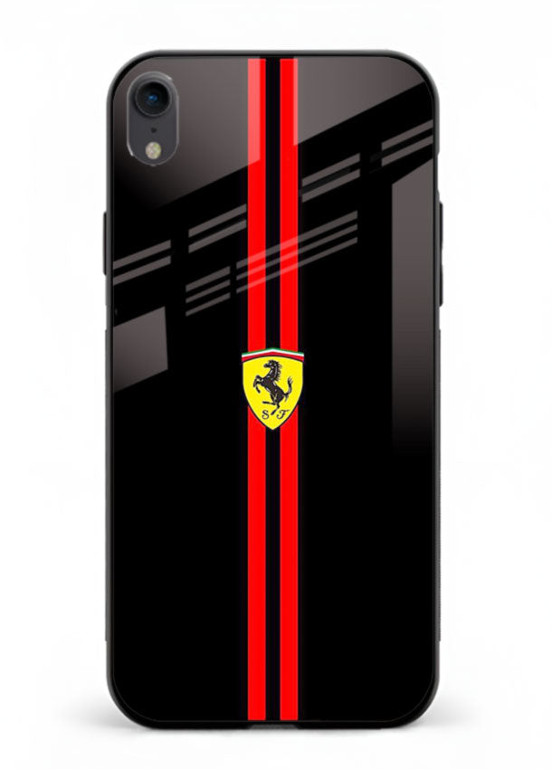 Minimal Ferrari style red stripe design on black background for iPhone XR