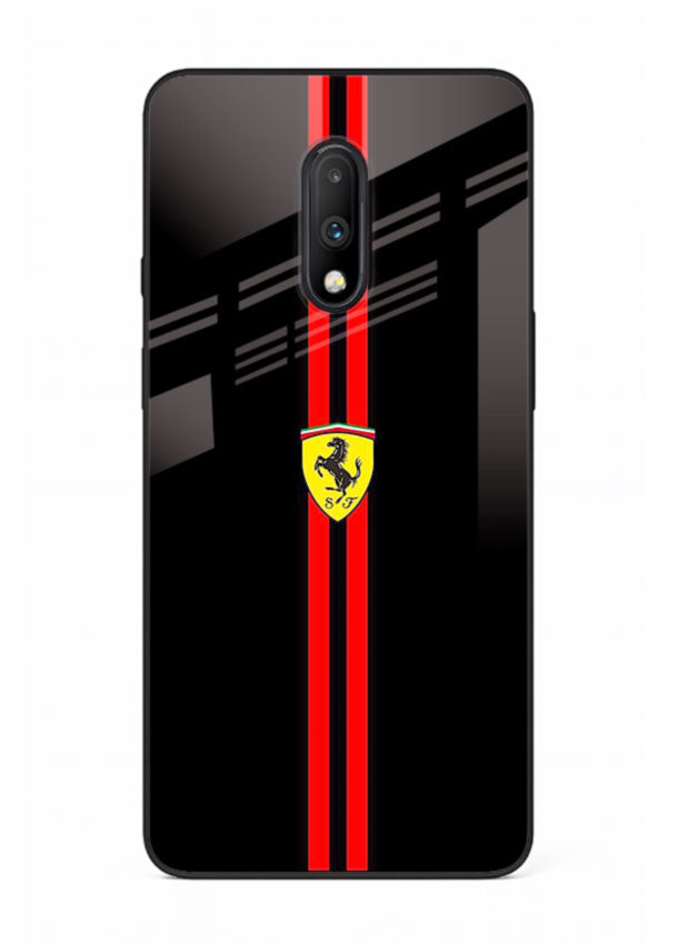 Minimal Ferrari style red stripe design on black background for OnePlus 7