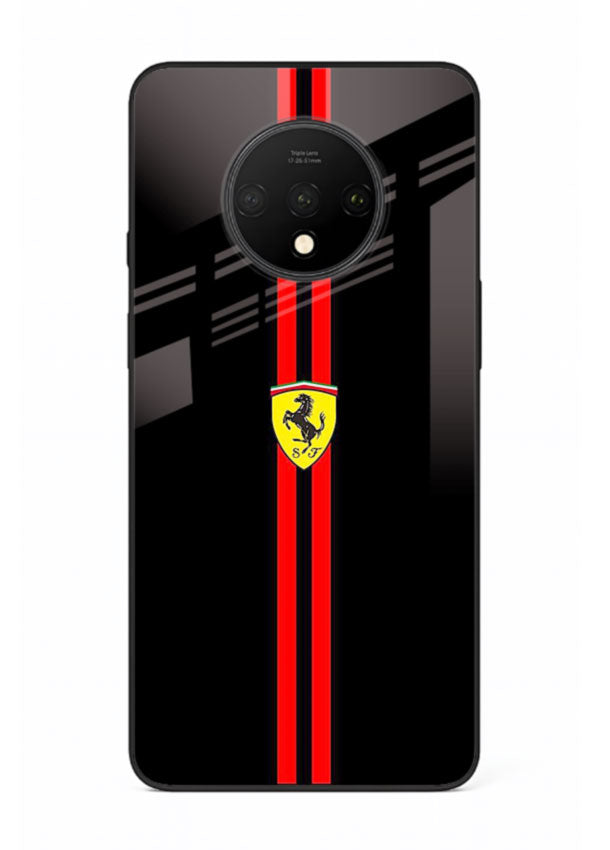 Minimal Ferrari style red stripe design on black background for OnePlus 7T