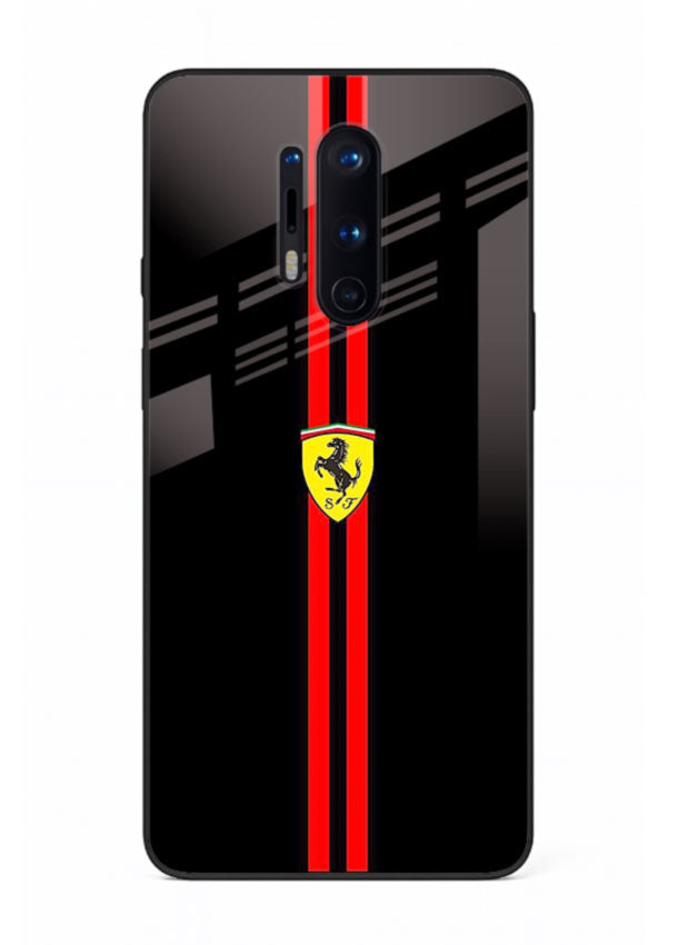 Minimal Ferrari style red stripe design on black background for OnePlus 8 Pro