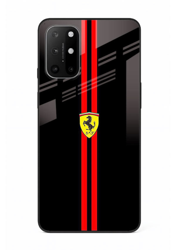 Minimal Ferrari style red stripe design on black background for OnePlus 8T