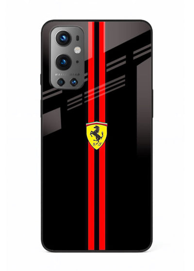 Minimal Ferrari style red stripe design on black background for OnePlus 9