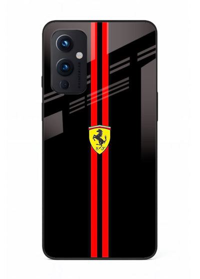 Minimal Ferrari style red stripe design on black background for OnePlus 9 Pro