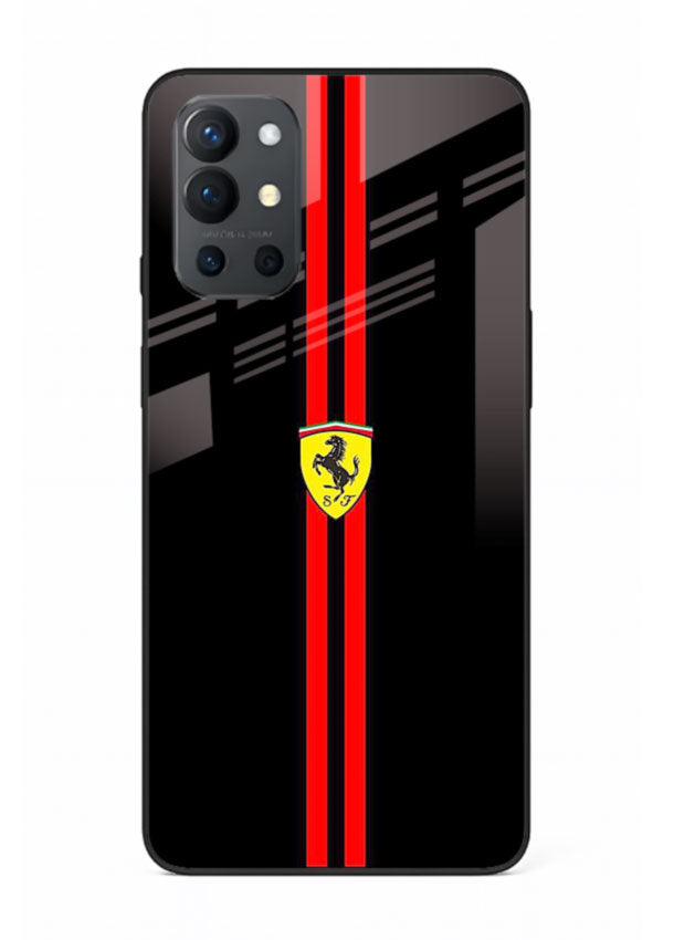 Minimal Ferrari style red stripe design on black background for OnePlus 9R