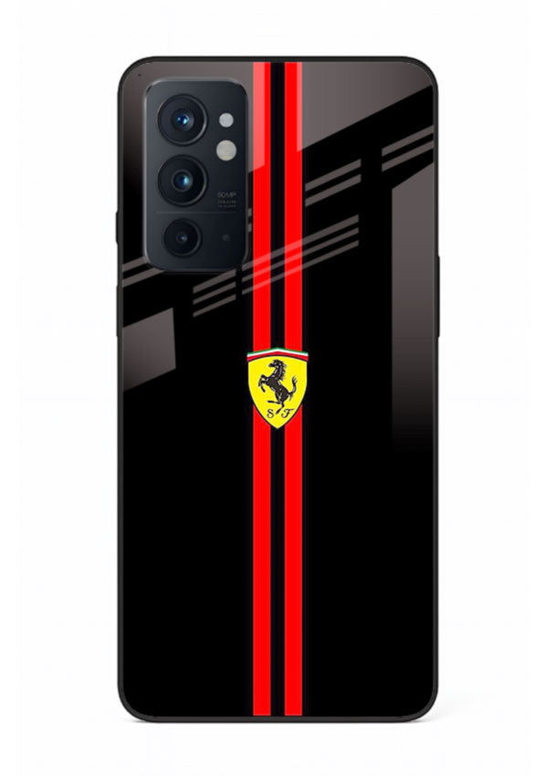 Minimal Ferrari style red stripe design on black background for OnePlus 9RT