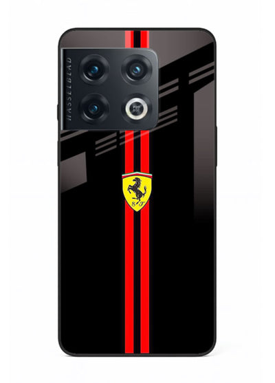 Minimal Ferrari style red stripe design on black background for OnePlus 10 Pro
