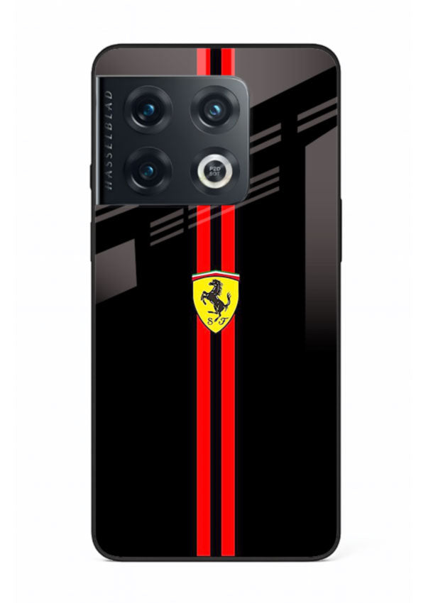 Minimal Ferrari style red stripe design on black background for OnePlus 10 Pro