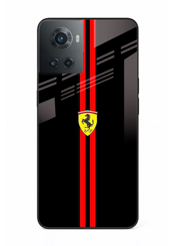 Minimal Ferrari style red stripe design on black background for OnePlus 10R