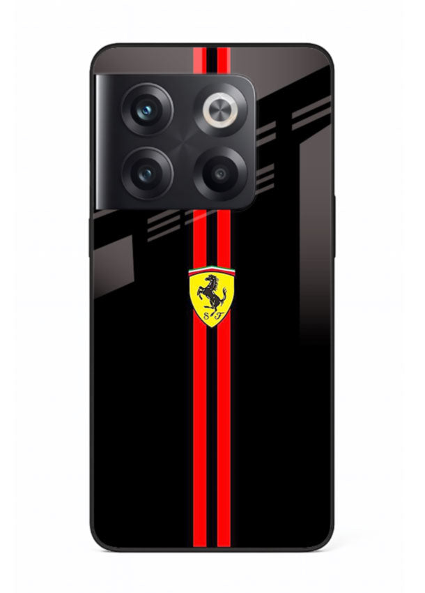 Minimal Ferrari style red stripe design on black background for OnePlus 10T