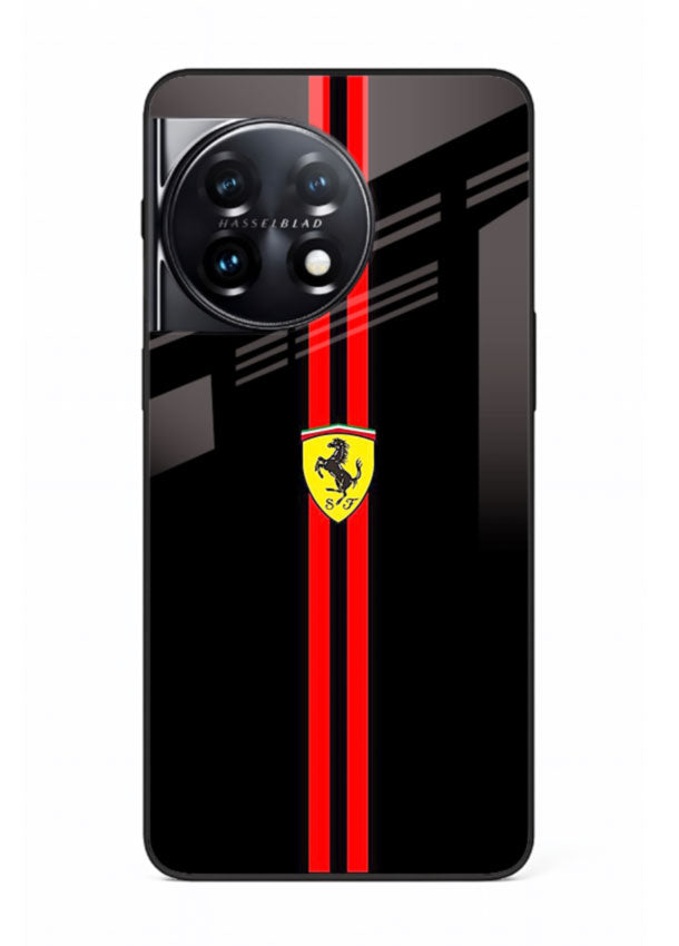 Minimal Ferrari style red stripe design on black background for OnePlus 11R