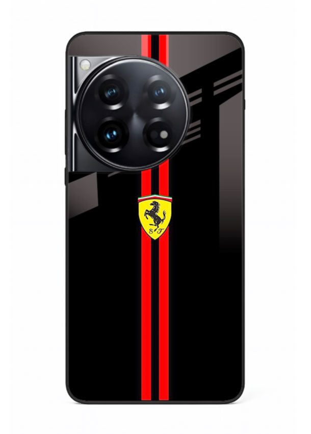Minimal Ferrari style red stripe design on black background for OnePlus 12